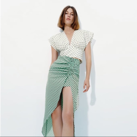 Zara Ecru Tie-back Polka Dot Cropped Top M - Picture 5 of 14